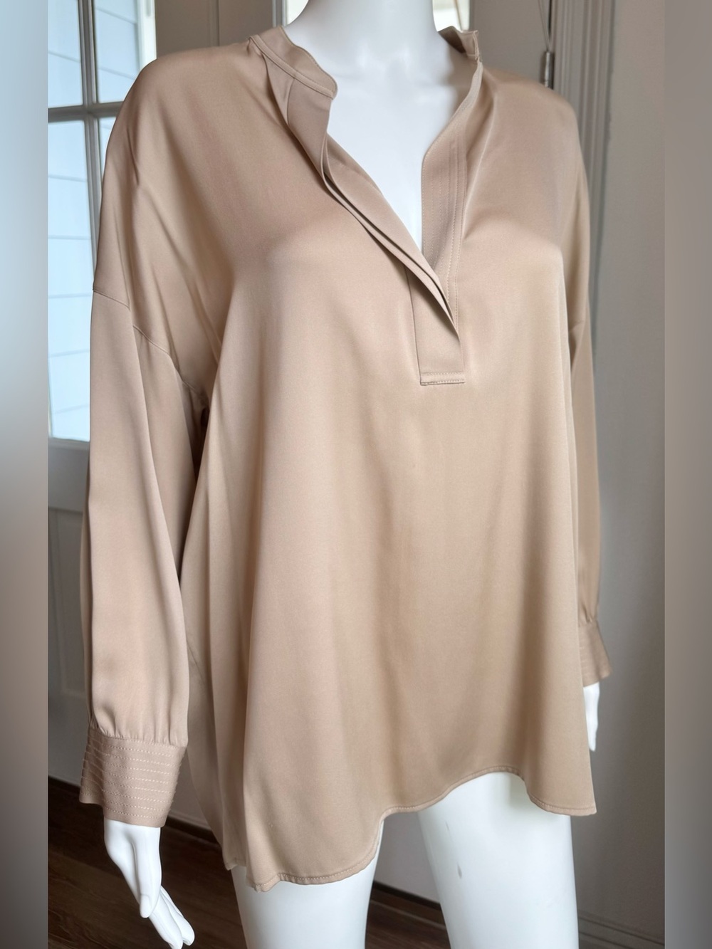 VINCE Silk Split Neck Tan Tunic